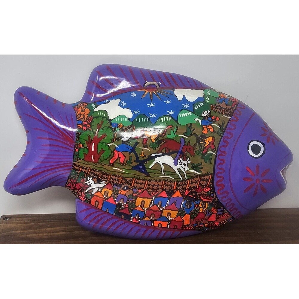 Talavera Mexican Pottery Fish Folk Art Hand Painted Wall Hanging 11.5"x7"